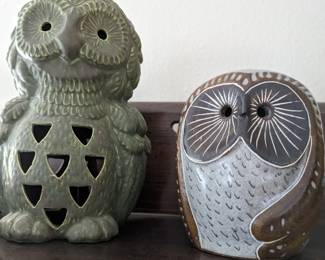 Avon vintage green owl with tea light, decorative owl. 