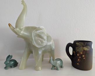 Alabaster animals, vintage hand painted mug