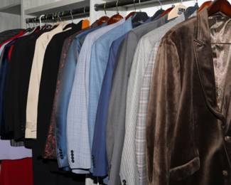 There are several high end and unique blazers, suits, tuxedos, and coats and over 75 Ralph Lauren shirts, high end belts, ties and shoes, and so much more. 