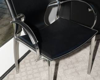 Italia Studio black leather & chrome accent chairs x 2