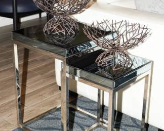 Set of 2 Scandinavian Design blue mirrored nesting tables-being sold as a set