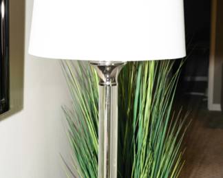 Lucite & chrome cylindrical table lamps x 2