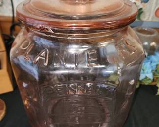 Pink Depression Planters Peanut Jar - Does have small Chip on Rim