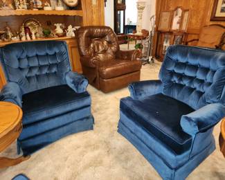 Velvet Blue Swivel Rocking Chairs - We have 2