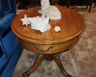 Vintage Oak Claw Feet Oval Side Table with One Drawer- We have 2