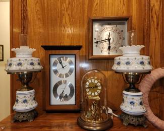 Pair Vintage Lamps - Texas Teck Clock - Vintage Clocks - Anniversary Clock