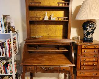 Midcentury Roll Top Desk - Love the 
Gold Backing