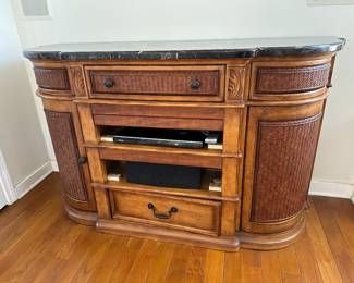 $150. Contemporary electronics console with marble top.