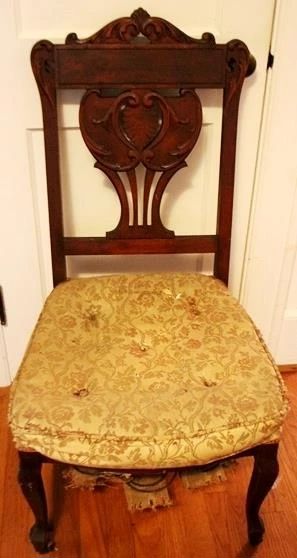 177 - Victorian carved chair, 38 x 20 x 20 Springs need to be tacked back up
