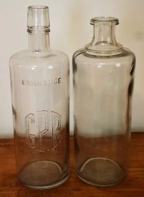 159 - 2 Antique bottles, 10" & 10.5"
