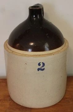 172 - 2 Gallon brown & white vintage jug, 14"
