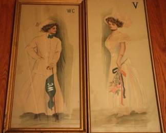 130 - Pair vintage fashion framed prints, 24 x 11.5
