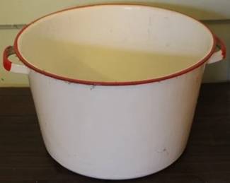 65 - Red trim enamel bucket, 6.5 x 10.5
