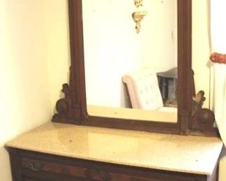 195 - Victorian walnut marble top dresser with mirror 88 x 48 x 20

