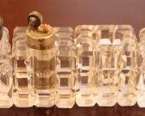 122 - Crystal lighter & shaker set, 2"
