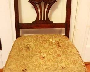 177 - Victorian carved chair, 38 x 20 x 20 Springs need to be tacked back up
