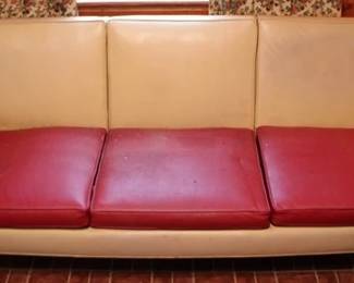 12 - Mid century vinyl 2 tone sofa, 31 x 74 x 30
