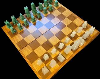 Aztec Chess Set Jade Quartz Pieces