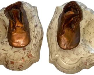 Vintage Bronzed Baby Boot Ashtrays