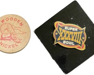Super Bowl Pin Wooden Nickel