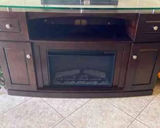 Dark Wood Fireplace Cabinet 