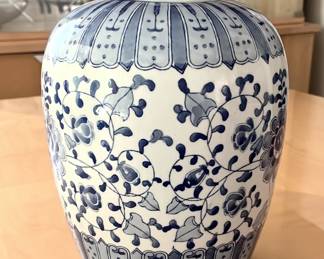 Blue / white ceramic vase with lid – $25