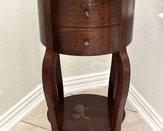 Wood side table, 30" tall. Has watermark stain on bottom shelf – $80