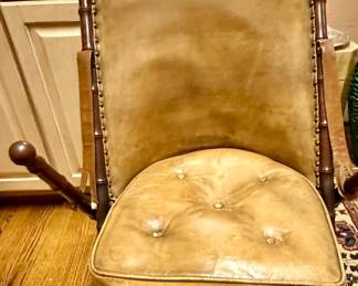 Campaign Chair, Leather Cushion with Cane Seat