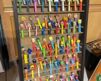 Huge collection of Pez candy Containers including this case hand crafted for 400.00+ to hold them!