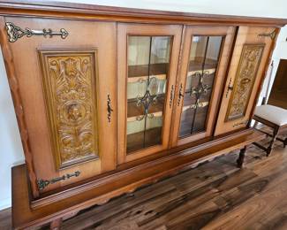 Here's the long china hutch/ bar cabinet at Feather Lakes estate off Florida Ave  
$800 both pieces.  Solid wood and both hand carved doors 
8ft long almost 6 ft tall 