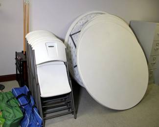 4 - 60” Round Lifetime Tables, 8 Lifetime Folding Chairs