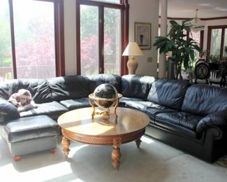 Lackawanna Leather Sectional with Pull Out Bed, Table Top Globe