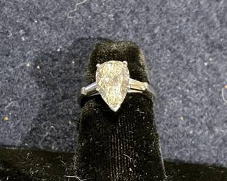 18K White Gold Ring with 2.3 ct. Pear Shaped Diamond