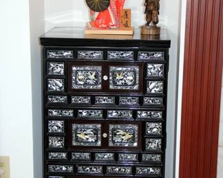 Korean Mother of Pearl Black Lacquer Cabinet