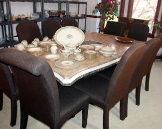 Contemporary Dining Table with 10 Chairs, 75 pcs Lenox Autumn China
