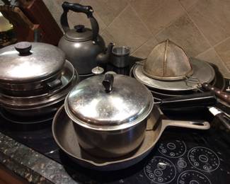 In back are 2 Griswold large skillets