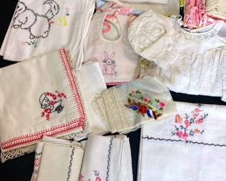 Lot Of Vintage Linens And Vintage Baby Clothes
