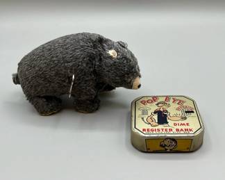 Vintage Wind Up Bear And Dime Bank