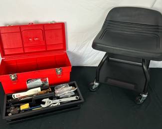 Craftsman Rolling Mechanics Chair  Tool Box With Assorted Tools