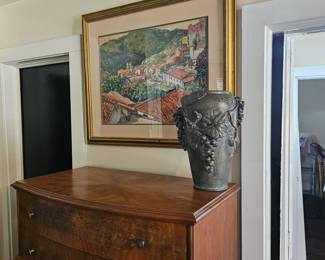 Antique Bronze Art Nouveau Vase-Watercolor