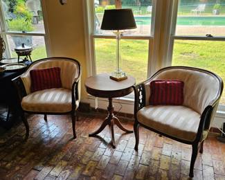 Pair of Club Chairs and Drum Table