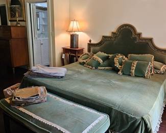 Hollywood Regency Bed with Green Velvet
