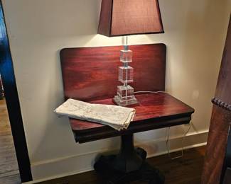Antique Game Table-Glass Cube Lamp-Tablecloth