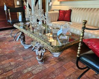 Antique Mermaid Base Glass Top Coffee Table