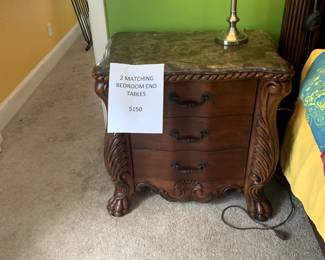 On of two matching bedroom end tables - $150