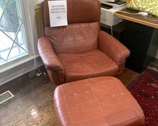 Mid Century Chair and Ottoman - Real Leather and it is gently worn. $350