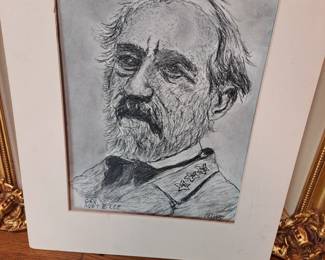 Original Charcoal Drawing of Robert E Lee by Local Artist Peller