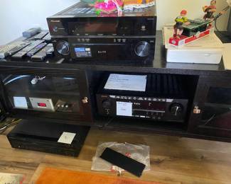 Electronics by Pioneer, Denon, Monster power home theater system, Laser Disc