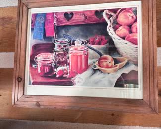 Farm table harvest limited edition print, signed, rustic wood frame 20" x 23"