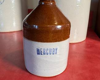 Apothecary mercury brown and tan jug 6"